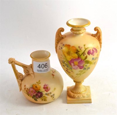 Lot 406 - A Royal Worcester small ewer with angular handles, 9cm; and a Royal Worcester ovoid vase and double