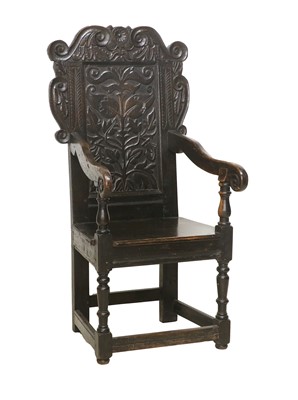 Lot 712 - A Joined Oak Wainscot-Type Armchair, the...