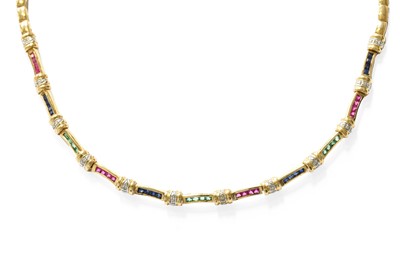 Lot 403 - A Multi-Gem Set Necklace, ruby, sapphire and...