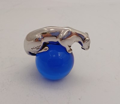Lot 2255 - A Cartier Silver and Blue Glass Paperweight