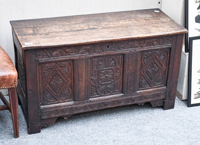 Lot 1328 - An 18th Century Oak Coffer, dated 1726 and...