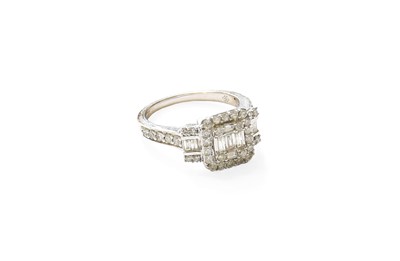 Lot 399 - A 14 Carat White Gold Diamond Cluster Ring,...