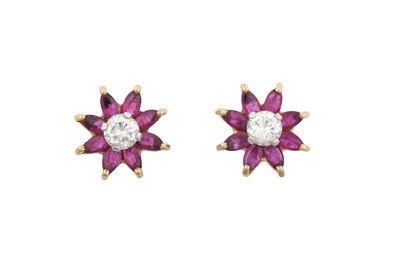 Lot 2143 - A Pair of 9 Carat Gold Ruby and Diamond...