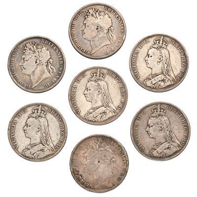 Lot 43 - 7x UK Silver Crowns, to include; George IV,...