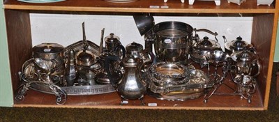 Lot 425 - A shelf of silver plated ware including a pair of Old Sheffield Plate bottle coasters, a pair...