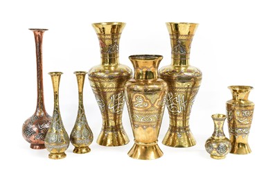 Lot 104 - A Pair of Cairoware Baluster Vases, late...