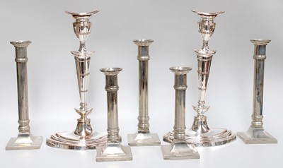 Lot 148 - A Pair of Silver Plate Candlesticks, in the...