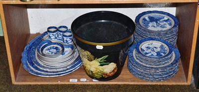 Lot 430 - A shelf of Booth's Real Old Willow pattern dinner service and a large decoupage planter