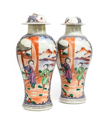 Lot 169 - A Pair of Chinese Porcelain Vases and Covers,...