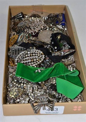 Lot 433 - Assorted buckles, paste set jewellery, brooches etc