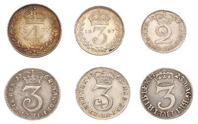 Lot 73 - 6x Maundy Oddments, comprising; George I, 3d...