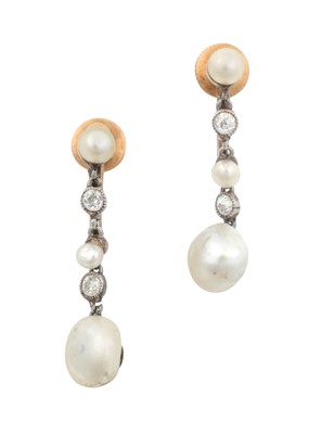 Lot 2175 - A Pair of Early 20th Century Pearl and Diamond...