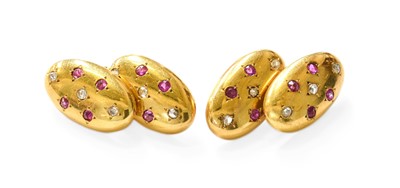 Lot 397 - A Pair of Ruby and Diamond Cufflinks, the...