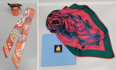 Lot 1164 - Lanvin Silk Scarf in red, green and blue...