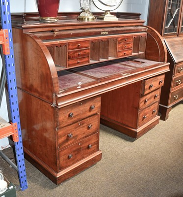 Lot 1208 - A Victorian Mahogany Roll-Top Pedestal Desk,...