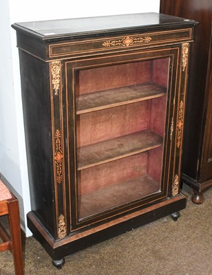 Lot 1211 - A Victorian Ebonised and Inlaid Pier Cabinet,...