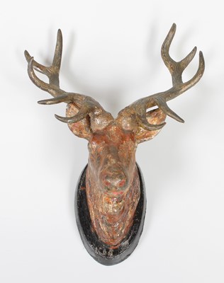 Lot 180 - Cold Painted Metal Model of a Stags Head,...