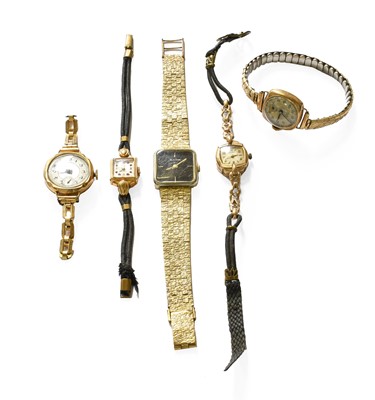 Lot 395 - Three Lady's 9 Carat Gold Wristwatches and Two...