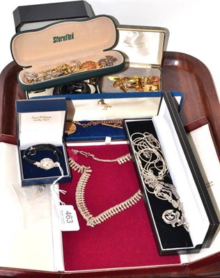 Lot 463 - A lady's diamond set wristwatch, signed 'Croton', assorted cufflinks, tie slides, wristwatches,...