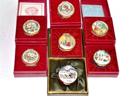 Lot 467 - Six Halcyon Days Christmas boxes; 1983, 1981, 1984, 1979, 1980 and 1978; and a Crummles box