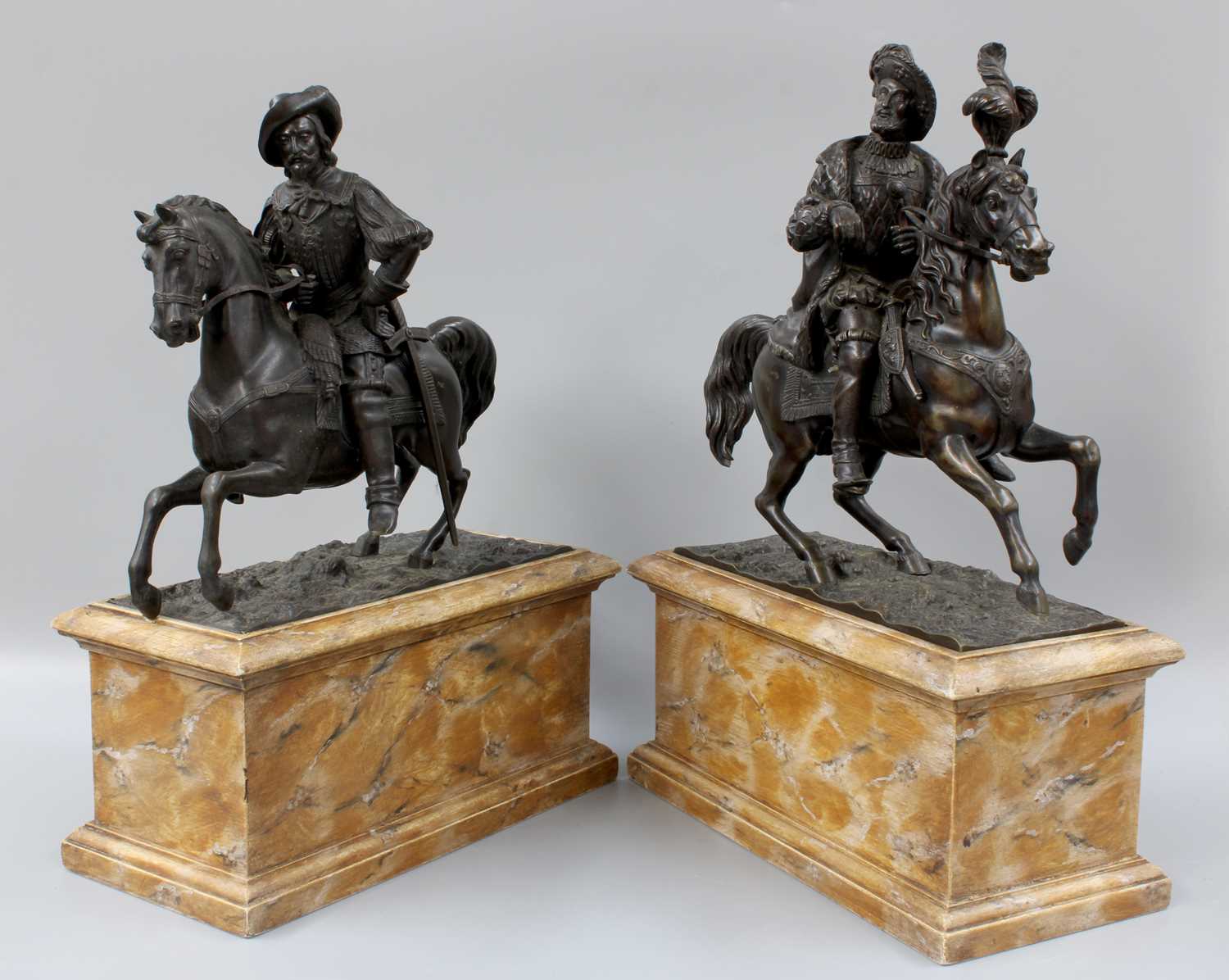 Lot 243 - A Pair of French Patinated Bronze Equestrian...