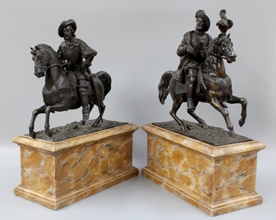 Lot 243 - A Pair of French Patinated Bronze Equestrian...