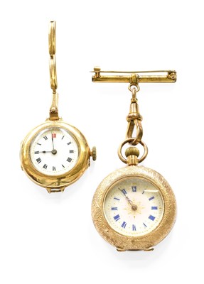 Lot 443 - A Lady's 14 Carat Gold Fob Watch, case stamped...