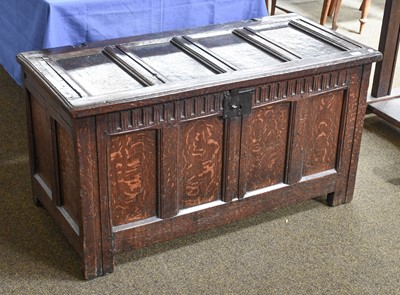 Lot 1163 - An 18th Century Oak Four Panel Coffer, with...