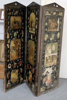 Lot 1403 - A Victorian Three Fold Scrap Work Screen, each...