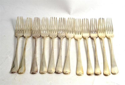 Lot 491 - A composite set of twelve Old English pattern silver table forks, London 1816 (4), Newcastle...