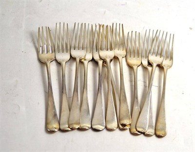 Lot 493 - A composite set of twelve Old English pattern dessert forks, London 1817 (5), 1813 (4), 1797...