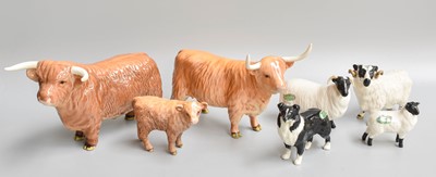 Lot 239 - Beswick Highland Cattle, Bull, Cow and Calf,...