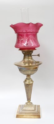 Lot 249 - A Victorian Brass Based Oil Lamp, with etched...