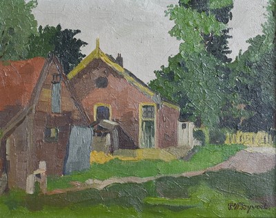 Lot 1013 - P* W* Byvoet Rendered buildings in a rural...