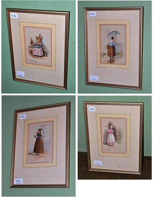 Lot 511 - A set of four watercolours of French peasants