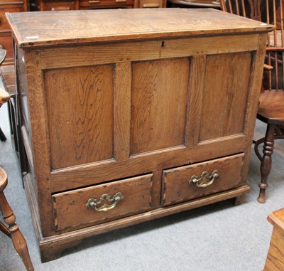 Lot 1310 - An Early 19th Century Oak Mule Chest, hinged...