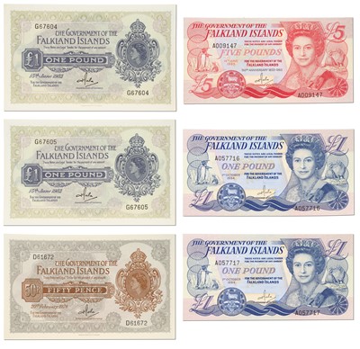 Lot 418 - 6x Falkland Islands Banknotes, comprising;...