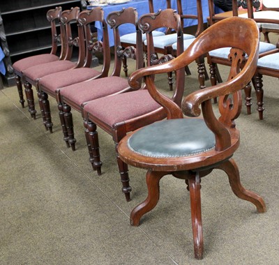 Lot 1155 - A Victorian Mahogany Swivel Office Chair, with...