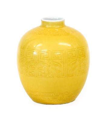 Lot 148 - A Chinese Yellow-Ground Porcelain Vase, bears...