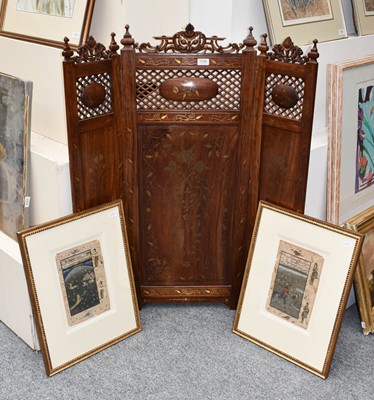 Lot 1199 - A Brass Inlaid Folding Fire Screen, and a pair...