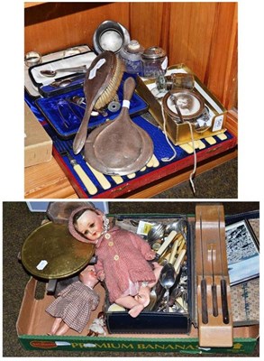 Lot 540 - A quantity of plated flatware, dolls, small quantity of silver and pocket watches