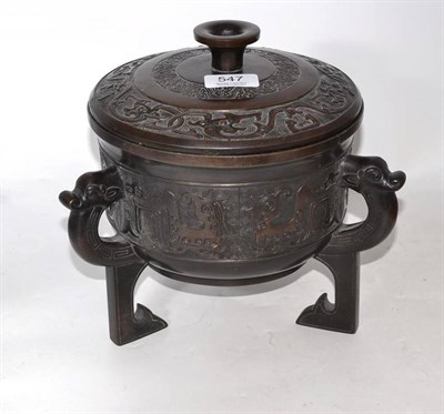 Lot 547 - A Chinese bronze censor and cover in the archaic style