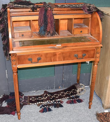 Lot 1350 - A Reproduction Yew Wood Roll Top Cylinder Desk,...