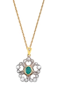 Lot 2191 - An Emerald and Diamond Cluster Pendant the...