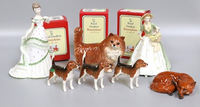 Lot 223 - Beswick Animals Including Three Beagles, a fox,...