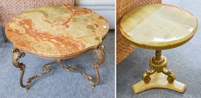 Lot 1357 - Two Gilt Metal Onyx Topped Tables, largest...