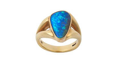 Lot 2096 - A 9 Carat Gold Opal Ring the pear shaped opal...