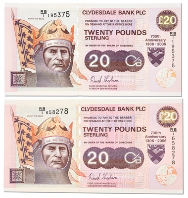 Lot 407 - 2x Clydesdale Bank £20 Notes, both 25th March...