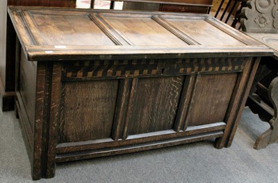 Lot 1248 - An 18th Century Inlaid Oak Three Panel Coffer,...