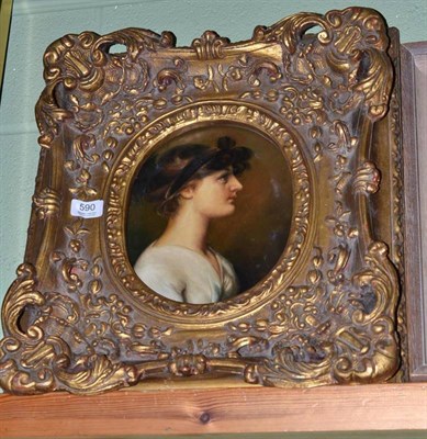 Lot 590 - A gilt framed oil on board depicting a lady